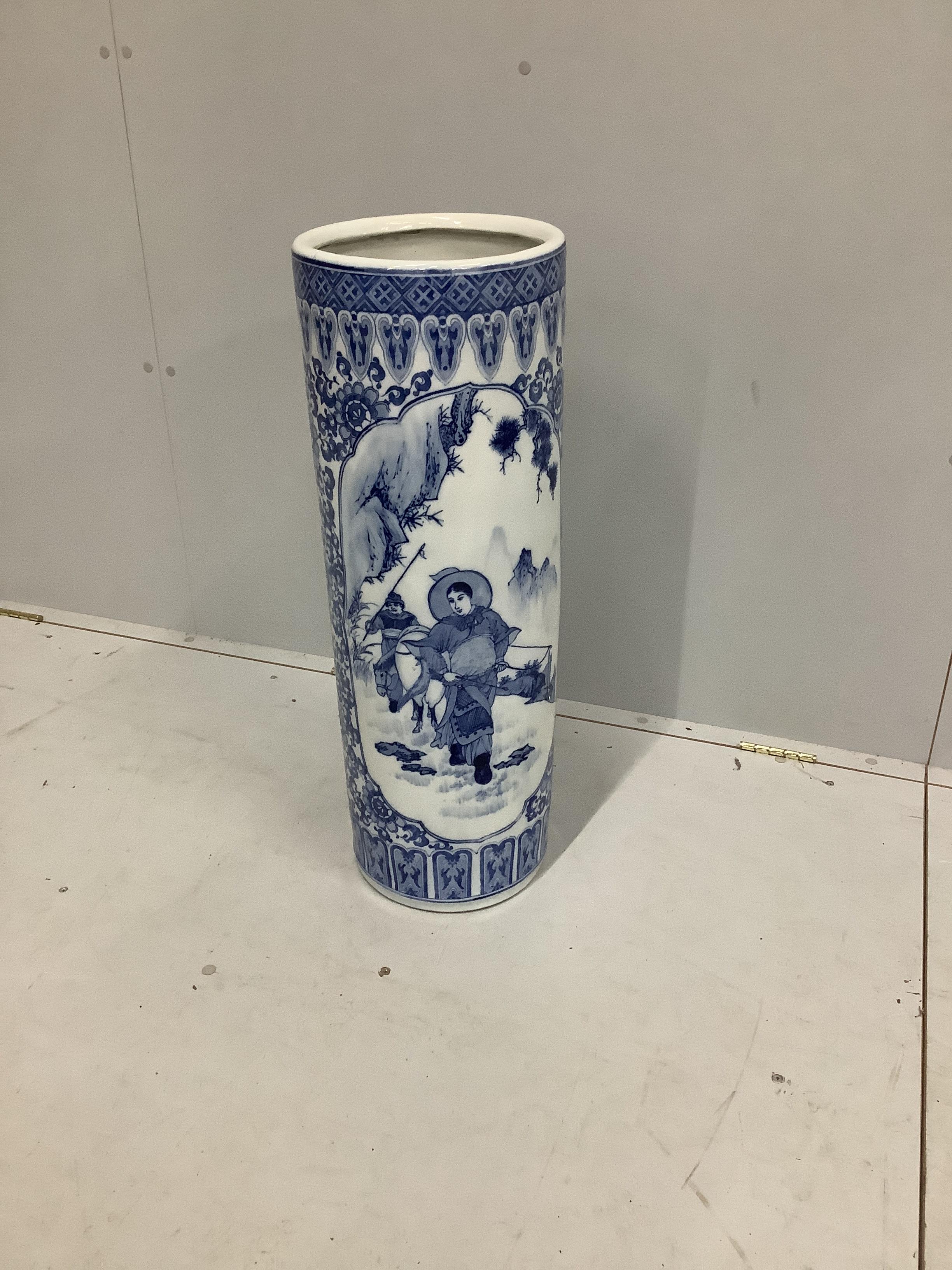 A modern Chinese blue and white stick stand, height 77cm
